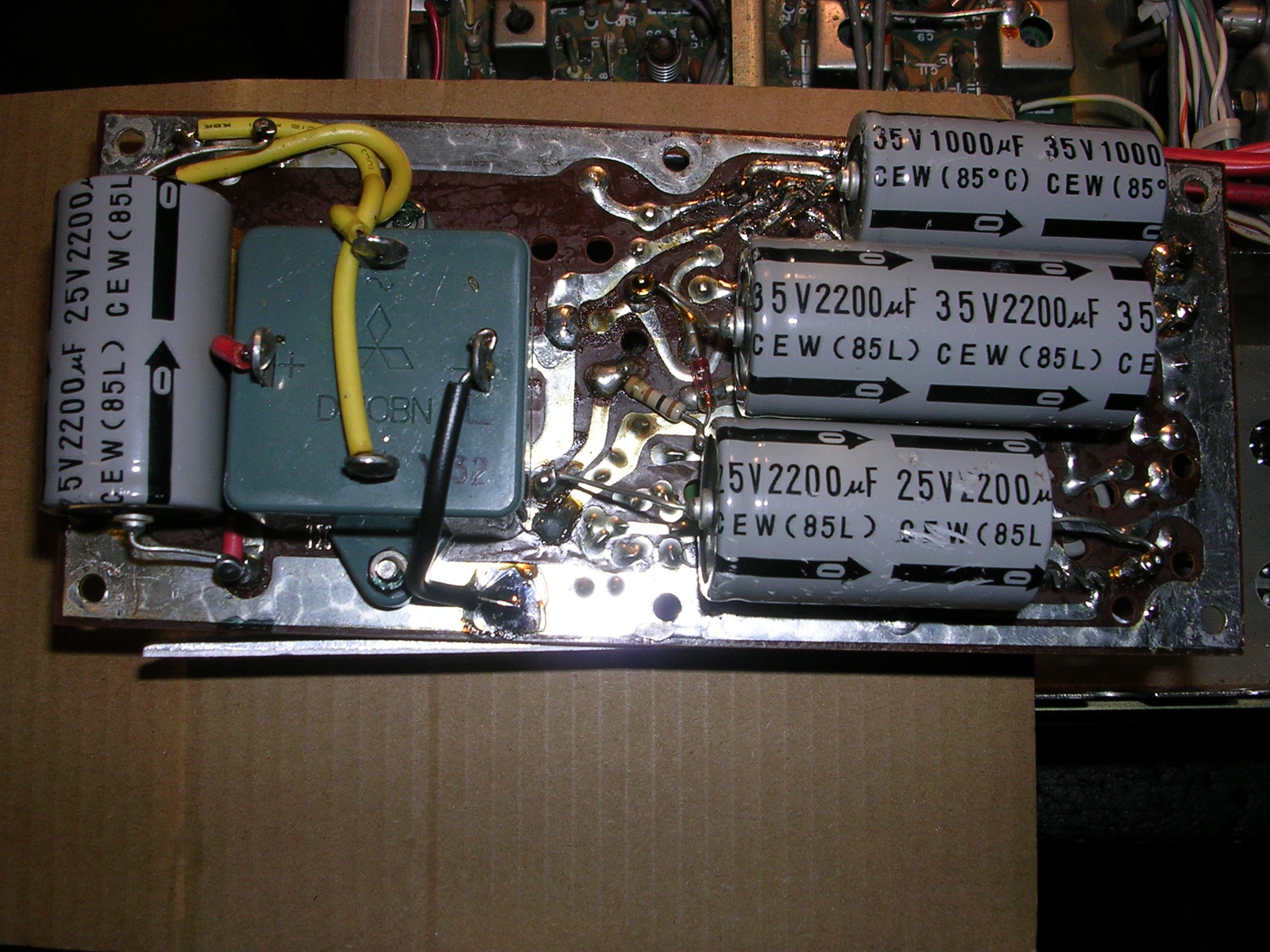 PSU foil side with LM317T and all caps fitted.